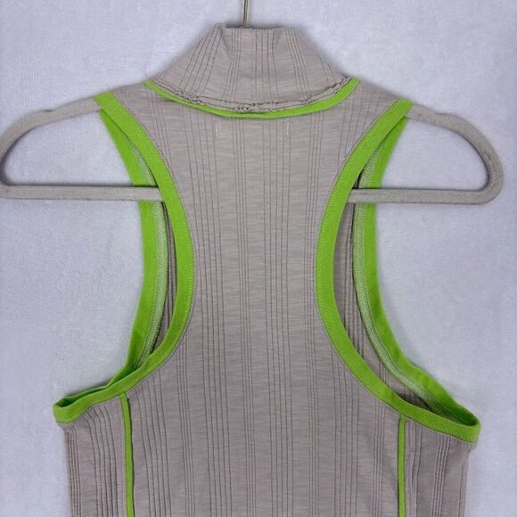 Free People We The Free Light Grey/ Neon Green Mock Neck Tank Top Size Small - Picture 7 of 9